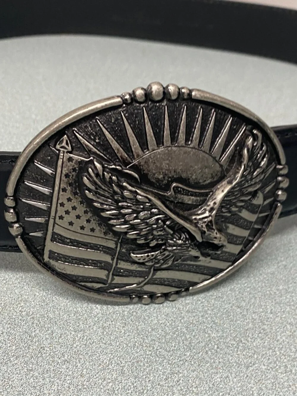 Cody James Men's Black Genuine Leather Western Belt w/ Eagle Flag Buckle Size 32
